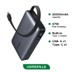UGREEN 20000mAh 67W Nexode Power Bank with Built-in Cable – PB550 – 85166B – 1 Year Warranty