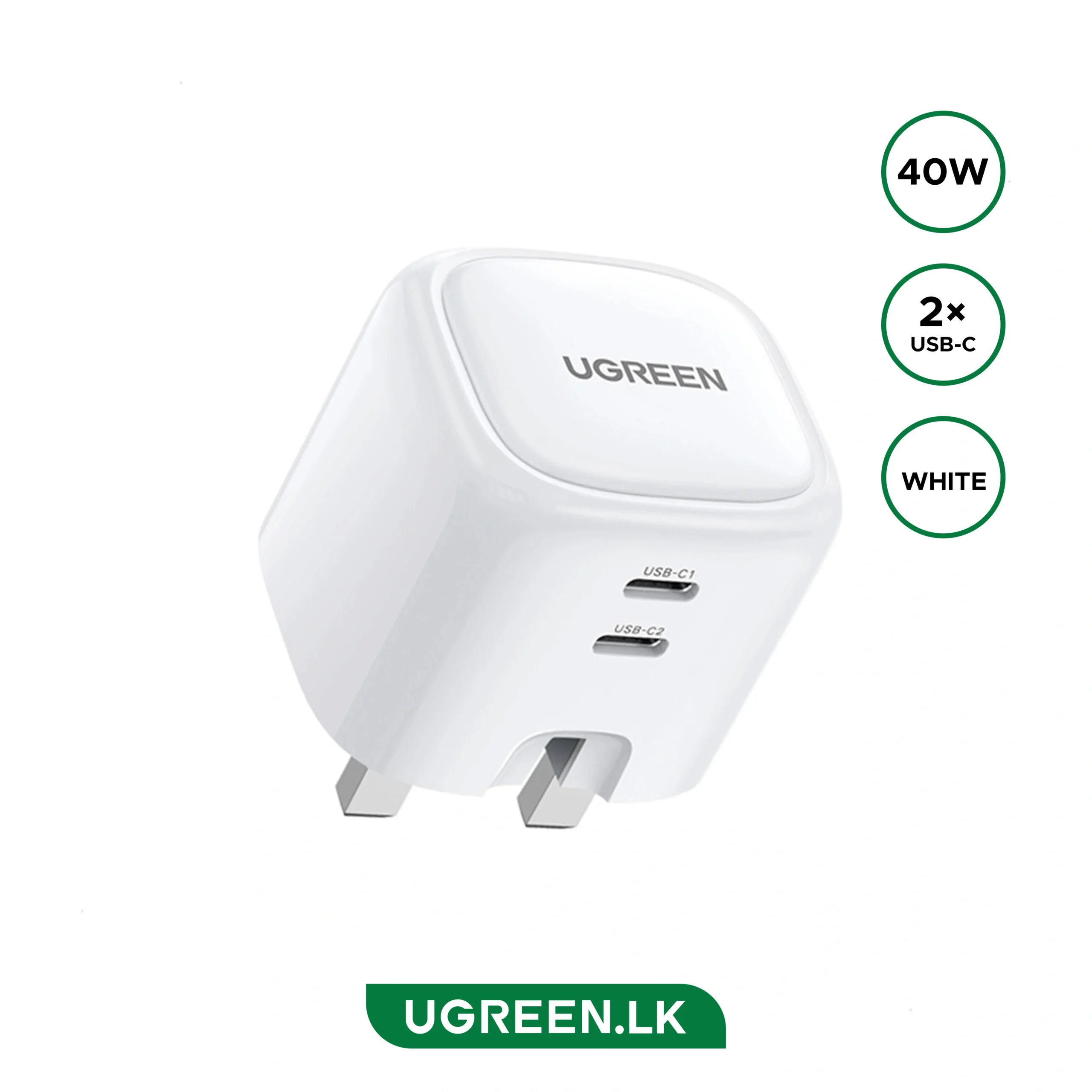 CD243--10344-scaled UGREEN 40W Dual Type-C Fast Charging Adapter – CD243 – 10344 – 1 Year Warranty - Image 1
