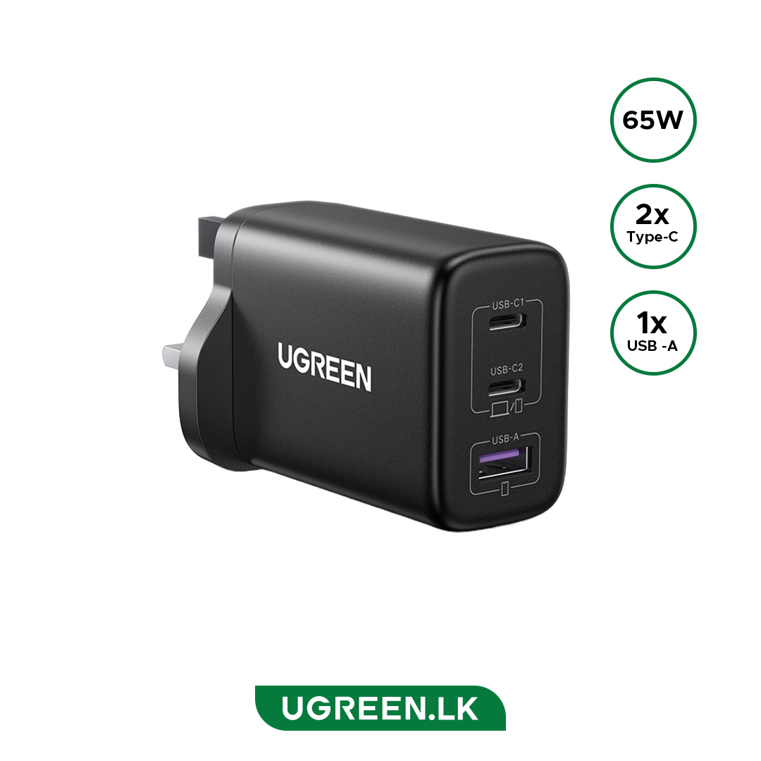 CD275--55333 UGREEN 65W 3-Port (1A+2C) Fast Charger UK version – CD275 – 55333 – 1 Year Warranty - Image 1