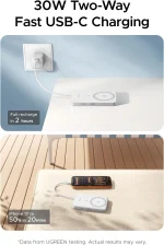 UGREEN 10000mAh 15W Qi2 MagFlow Air Magnetic Power Bank (Lunar White)- PB570 – 75983B – 1 Year Warranty - Image 2