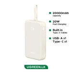 UGREEN 20000mAh 20W Power Bank with Built-in Cable – PB505 – 35340 – 1 Year Warranty