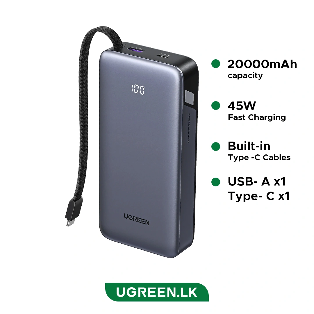UGREEN-20000mAh-45W-Power-Bank-with-Built-in-Type-C-Cable-PB536-–-PB536-–-55988B-–-1-Year-Warranty UGREEN 20000mAh 45W Power Bank with Built-in Cable – PB536 – 55988B – 1 Year Warranty - Image 1