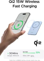 UGREEN 5000mAh Qi2 15W Magflow Air Power Bank, 8.6mm Ultra-Slim (Star Light Blue) – PB580 – 65840B – 1 Year Warranty - Image 4