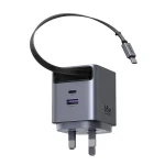 UGREEN 65W Nexode Pro GaN (USB-A*1 + Type-C*1) Fast Charger with Retractable Cable – X615 – 65826 – 1 Year Warranty - Image 2