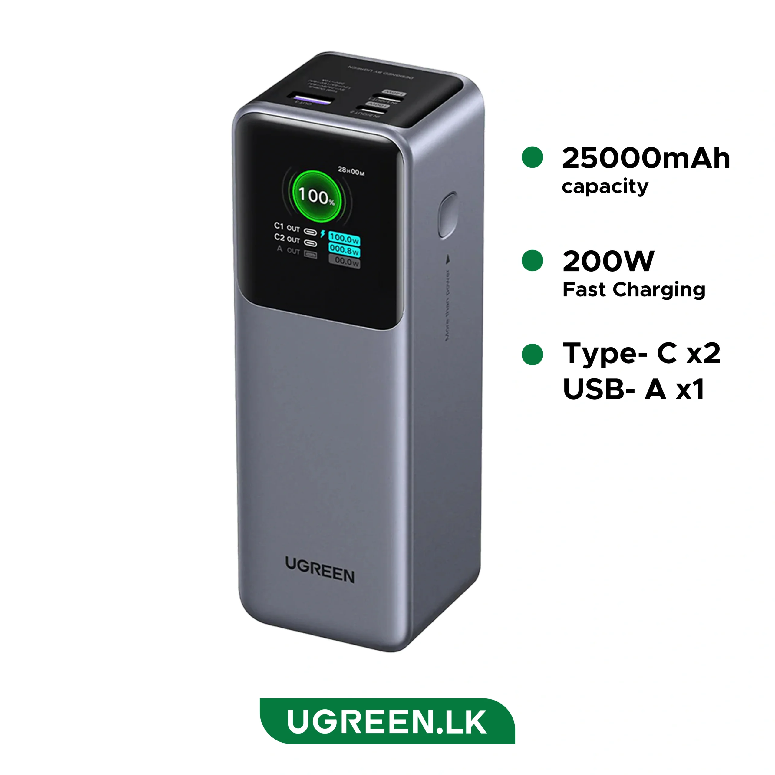 UGREEN-Nexode-25000mAh-200W-Smart-Display-Power-Bank-PB722-35525B-scaled UGREEN 25000mAh 200W Nexode Smart Display Power Bank – PB722 – 35525B – 1 Year Warranty - Image 1