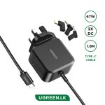 UGREEN 67W Type-C Power Adapter With Changeable 3xDC Laptop Power Connectors – X377 – 35063 – 1 Year Warranty